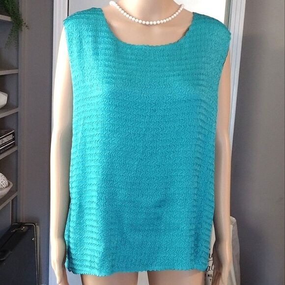 Women's Stretchy Popcorn Texture Reversible Tank & Button up Jacket Dark Teal - Picture 4 of 12